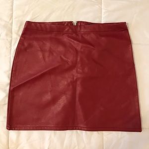 Red leather mini skirt